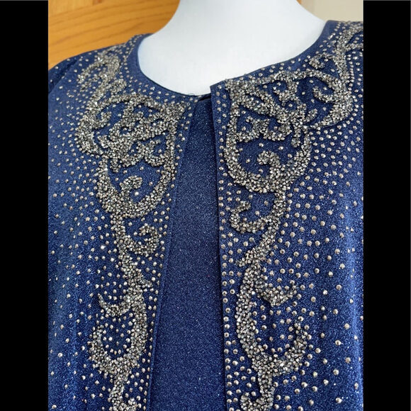 Formal Dress Plus Sizes 16W 18W 22W 24W Long Sleeves Navy Beaded Kaftan Maxi NEW - Picture 13 of 14